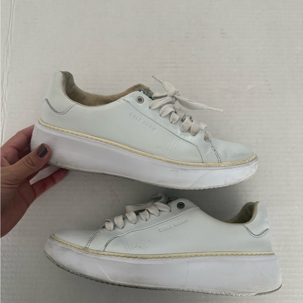 Cole Haan White Leather Lace-Up Sneakers